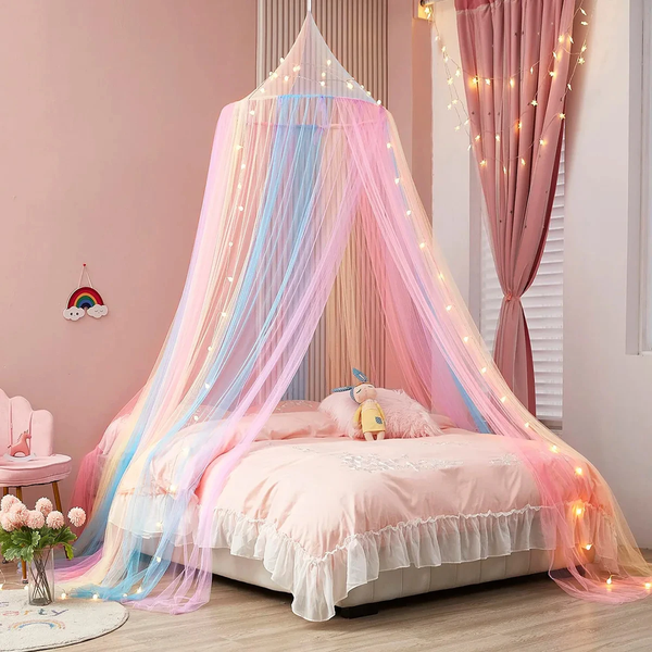 Ciel de lit bébé moustiquaire arc-en-ciel - baldaquin berceau enfant