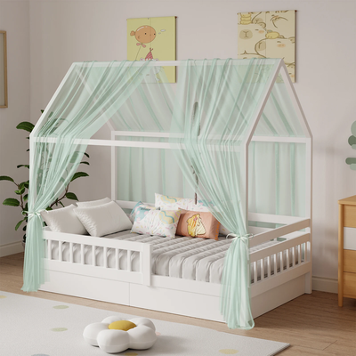 Ciel de lit moustiquaire pour lit cabane, voile mousseline (lot de 2)