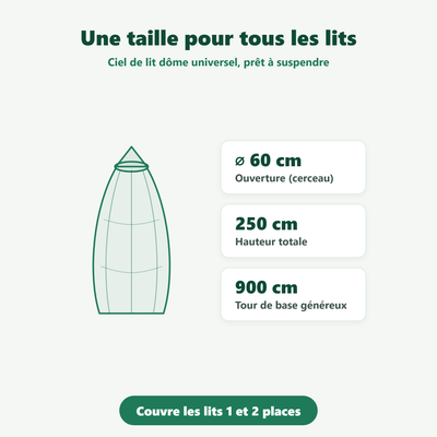 Ciel de lit moustiquaire - fixation par bande auto-agrippante
