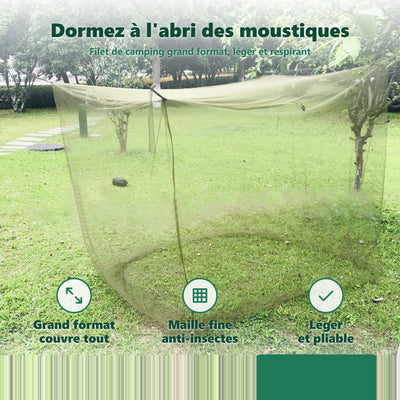 Moustiquaire de camping pliable vert kaki suspendue par cordons aux coins - Moustigo